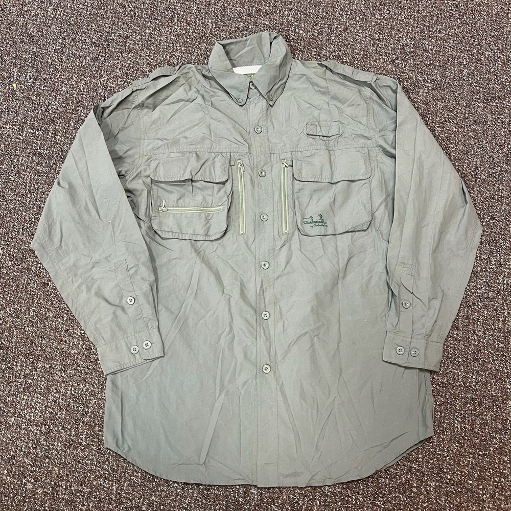 cabelas button up shirt Multi Pocket Utility Hunting Outdoors Gray Size L Tall
